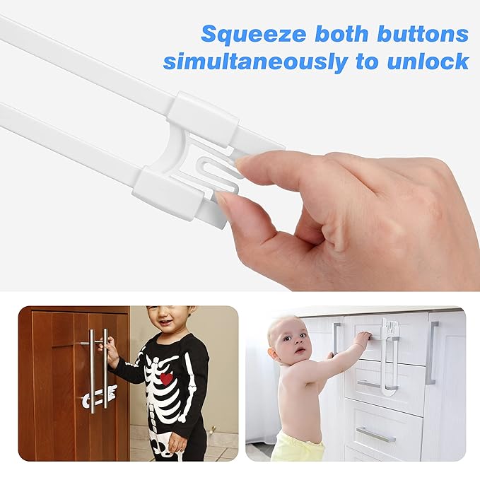 Vmaisi 8 Pack Baby Sliding Cabinet Locks - Adjustable U Shaped Child Safety Locks for Cabinets with Handles or Knobs, Childproof Latches for Kitchen Bathroom Storage Cupboards 8 Pack