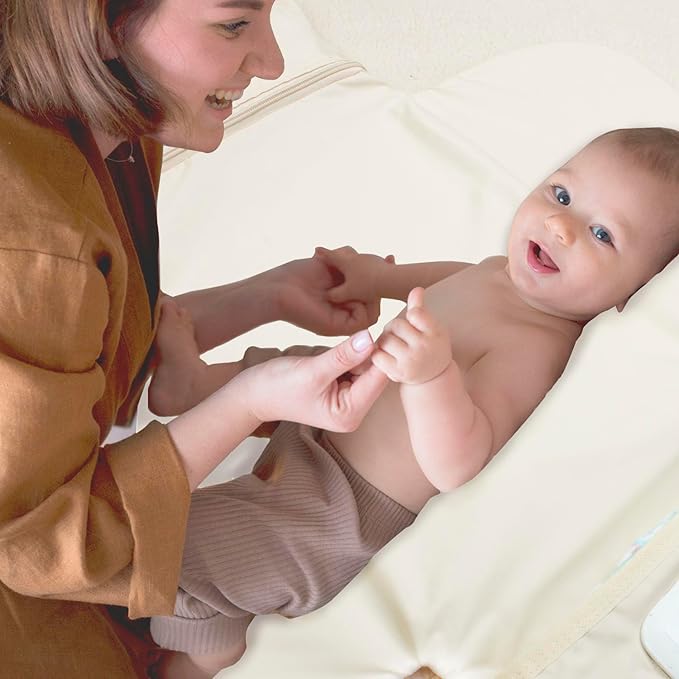 Portable Diaper Changing Pad, with, for Newborn Girl & Boy with Smart Wipes Pocket, Easy-Clean, Waterproof, Soft, Comfortable Foldable Baby Changing Pad (Cream)