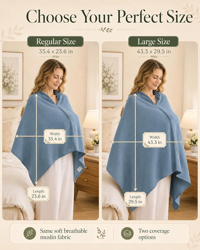 TADO MUSLIN 2-Pack Muslin Nursing Cover for Baby Breastfeeding, 100% Organic Cotton Breastfeeding Cover for Mom, Soft Breathable Privacy Nursing Apron, Multi-use Stroller Cover & Car Seat Canopy Blue