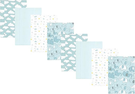 Hudson Baby Cotton Poly Flannel Burp Cloths Multipack, Boy New Elephant 8-Pack, One Size