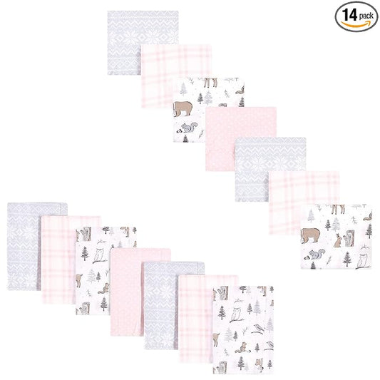 Hudson Baby Unisex Baby Cotton Flannel Burp Cloths and Receiving Blankets, 14-Piece, Winter Forest, One Size