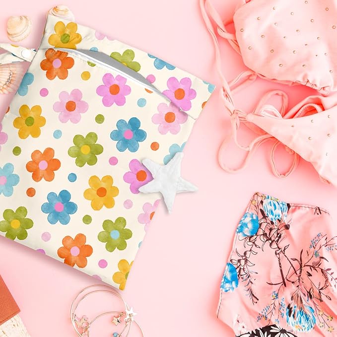 Wet Bag, Wet Dry Bag, Wet Bag for Swimsuit, Travel, Beach, Pool, Diapers, Dirty Yoga Gym Clothes, Makeup Bag, Waterproof Flower Face Hippie Decor