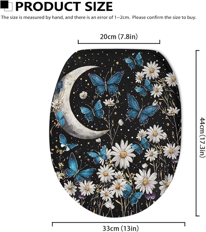 Butterfly Daisy Toilet Lid Cover Flannel Toilet Lid Cover Protector Decor Stretch Washable Suitable for Home School Hotel Dormitory Apartment，Bathroom Accessories