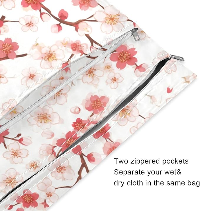 Red and FLOWER and whites waterproof bag for baby 2 Pack wet bag for swimsuit with handles for baby diapers, pool