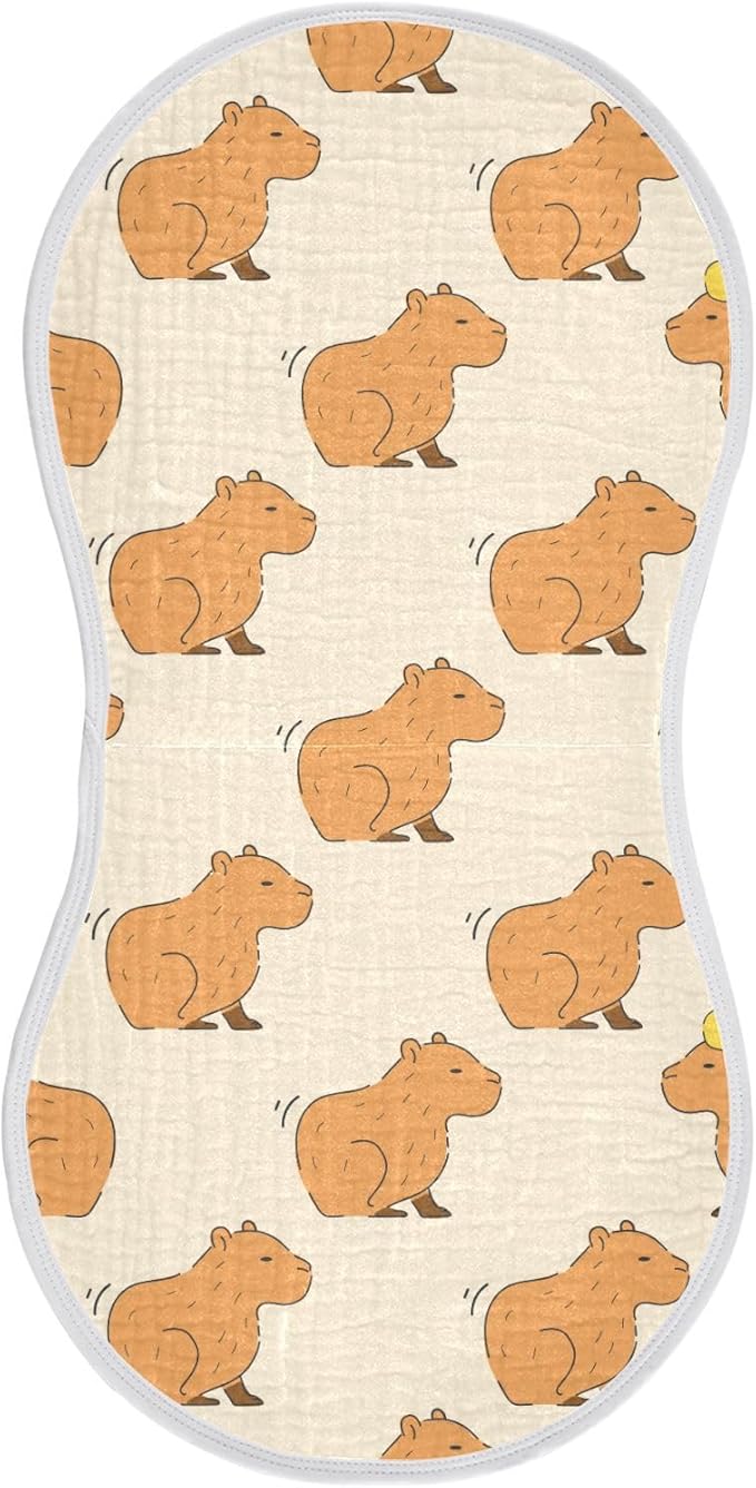 Muslin Burp Cloths for Baby Boys and Girls - 1-Pack Ultra Absorbent Cute Capybara Muslin Washcloths, Newborn Towel, Milk Spit Up Rags, Burp Cloth Bib for Unisex, 22 x 11 Inch