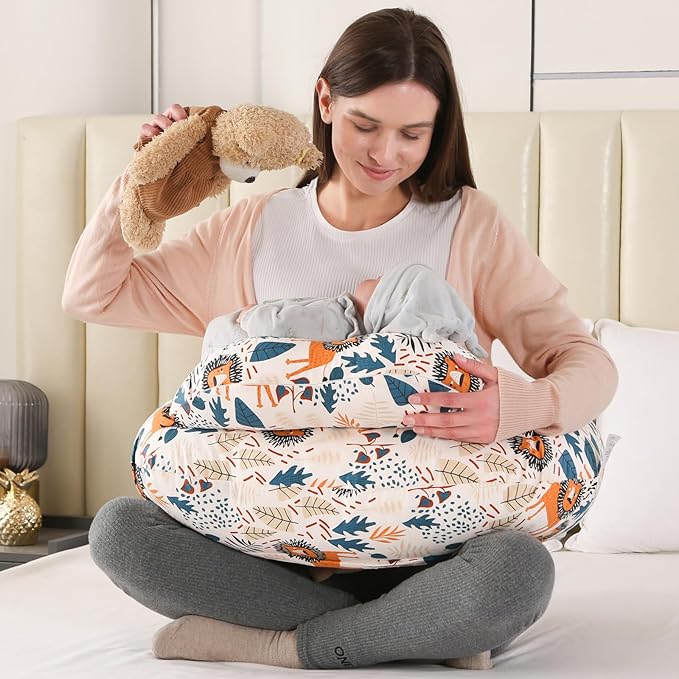 BATTOP Nursing Pillow for Breastfeeding with Removable Cover, Feeding Pillow for More Support for Mom, Adjustable Waist Strap Breastfeeding Pillow, Bottle-Feeding