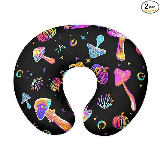 Colorful Mushroom Baby Feeding Pillow Cover Super Soft and Stretchy Personalized Breastfeeding Pillowcase Newborn for Boys Girls, 2 Packs