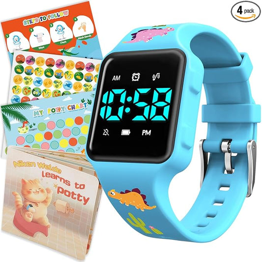 Toddler Potty Training Set – Potty Training Watch with Musical/Vibration Countdown Alerts, Fun Board Book, Progress Chart & Reward Stickers – Interactive Potty Training Kit for Kids Ages 2-6
