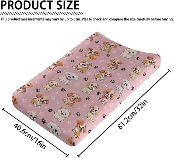 Dog Print Changing Pad Pink Baby Change Table Cover Boys Girls Breathable Soft Stretchy Changing Mat Sheets Cover Gifts Cute Birthday Gifts for Baby