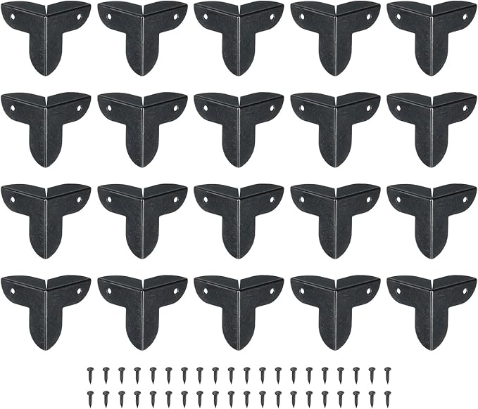 uxcell 20 Pcs Decorative Box Corner Cover, 23mm Metal Edge Guard, Furniture Corner Edges Protector with Screws, Black