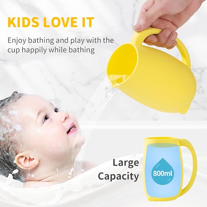 Baby Bath Rinse Cup - Children's Shampoo and Body Wash Rinse Cup with Easy Grip Handle for Rinsing Baby Shampoo and Soap - Food Grade Silicone - Penguin (Yellow)