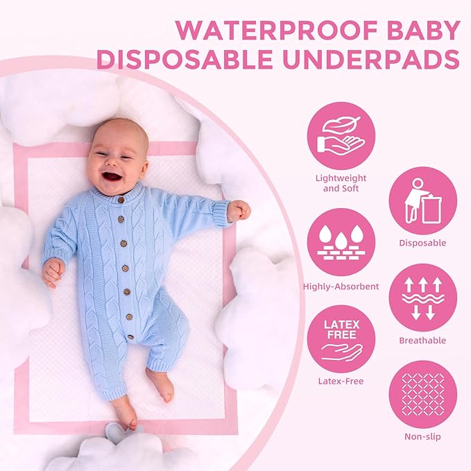 50Pack Disposable Changing Pads for Baby,Breathable Diaper Changing Pad,Absorbent Disposable Baby Changing Pad Liners