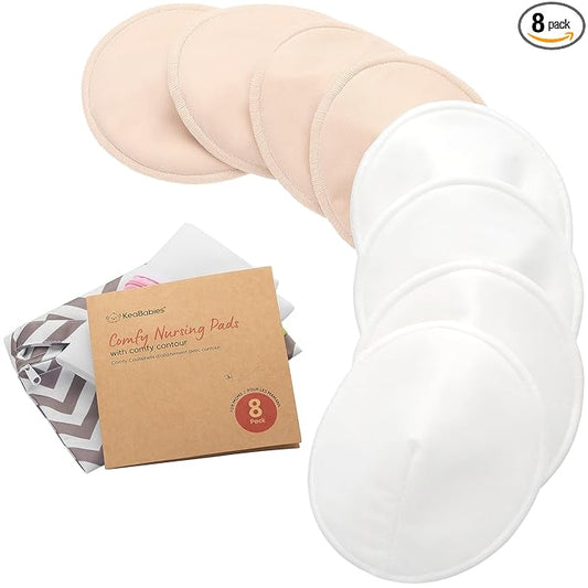 Organic Nursing Pads - 8 Washable Breast Pads for Breastfeeding, Wash Bag, Viscose Derived from Bamboo Reusable Nipple Covers for Breastfeeding Essentials, Soft & Absorbent(Bare Beige, L 5")