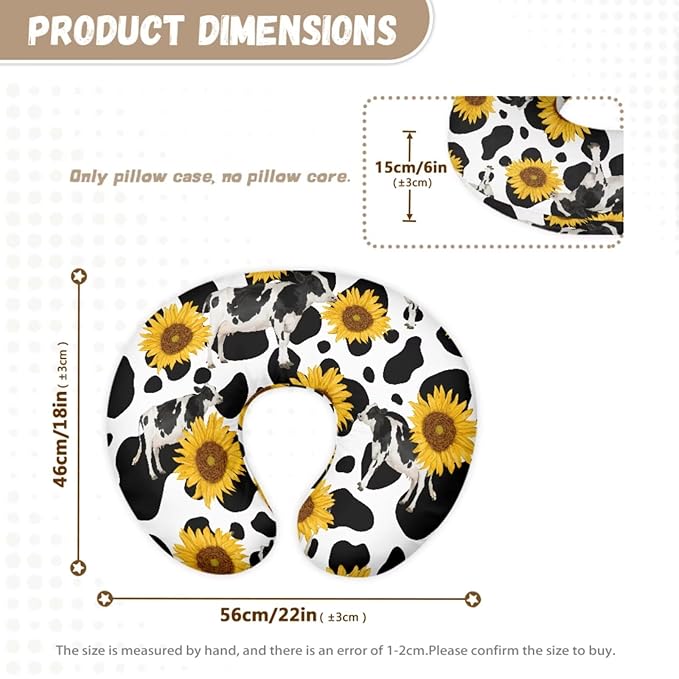 Sunflower Cow Baby Car Seat Cover with Nursing Pillow Case Set of 2, Stretchy Comfort Nursing Cover for Breastfeeding, Carseat Canopy, High Chair Protectors