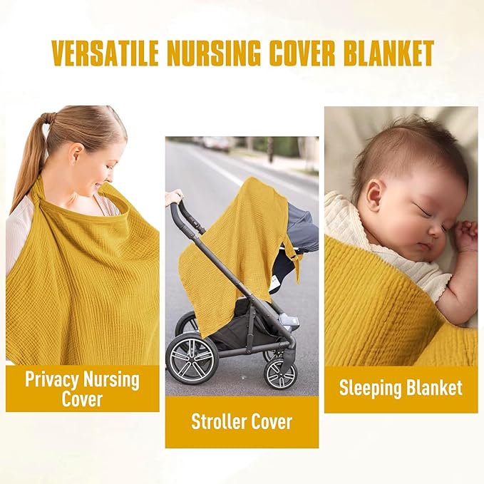 Cinaci 2 Pack Pure Cotton Muslin Lightweight Breathable Breastfeeding Nursing Cover Blankets with Adjustable Metal Clasp (Purple+Ginger)