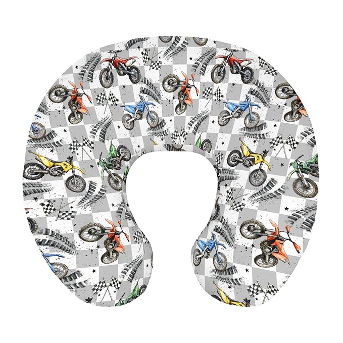 Vintage Motor Bike Checkered Nursing Pillow Cover Stretchy Removable for Baby Girls Boys Motorcycle Race Flag Stars Cover for Breastfeeding and Bottle Feeding Racing Vehicles Pillowcase