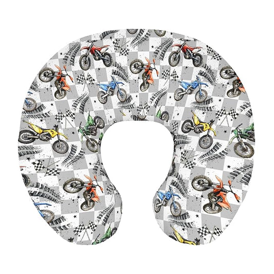 Vintage Motor Bike Checkered Nursing Pillow Cover Stretchy Removable for Baby Girls Boys Motorcycle Race Flag Stars Cover for Breastfeeding and Bottle Feeding Racing Vehicles Pillowcase