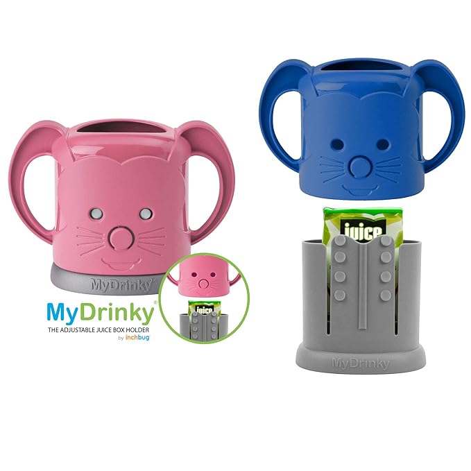 InchBug MyDrinky Pouch Holder No Squeeze, Reusable Drink Holder for Kids and Toddlers | BPA-Free & Squeeze-Proof Cup Holder for Juice Boxes Food Pouches| Dishwasher Safe 2-Pack PINK SORBET/GALAXY BLUE