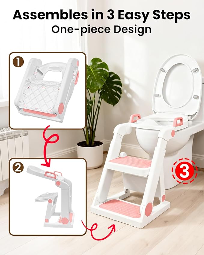 Potty Training Seat, Primlect Upgrade Toddler Toilet Seat for Kids Boys Girls, 2 in 1 Potty Training Toilet with Step Stool, Adjustable Seat, Non-Slip Pad, Splash Guard (Soft Pink)