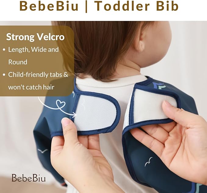 Long Sleeve Baby Bib, Waterproof Fabric, Catch-All Pocket, Baby Smock Bib, Adjustable Sleeves