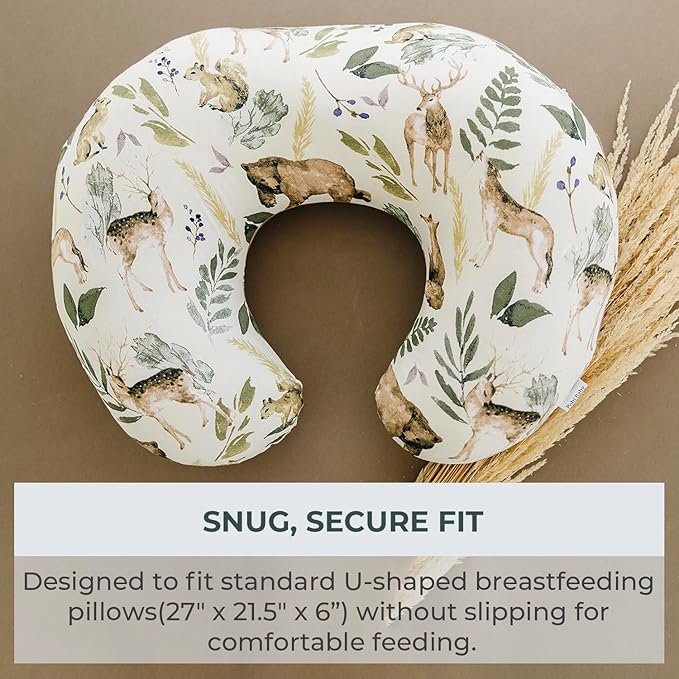 Pobibaby 1-Pack Premium Nursing Pillow Cover - Ultra Soft & Stretchy 96% Cotton, Breastfeeding Pillow Cover for Baby Boys and Girls(Wildlife)