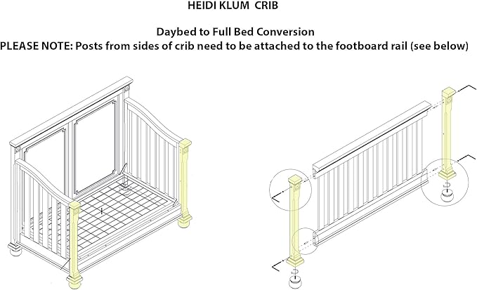 Full-Size Conversion Kit Bed Rails for Heidi Klum Truly Scrumptious Convertible Cribs - Solid Wood Rail - Toddler and Adult Bed Rail for Full-Size Beds - Essential Nursery & Baby Furniture (Sienna)