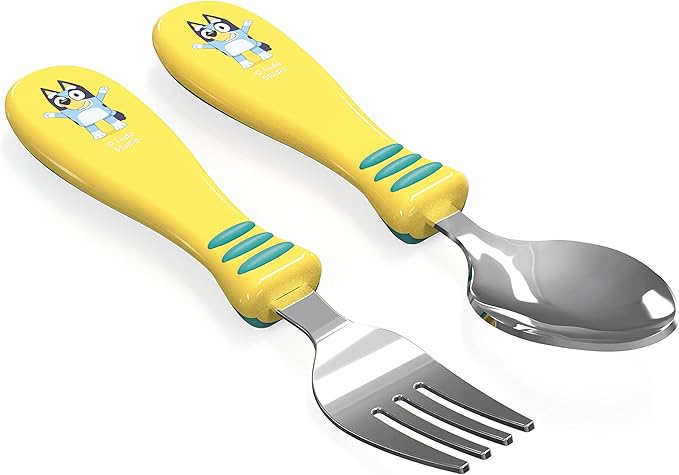 Zak Designs Bluey Kid Flatware Set with Fun Character Art on Both Utensils, Non Slip Fork and Spoon Set is Perfect for Encouraging Picky Eaters to Finish Their Plates (2 pk, BPA-Free)