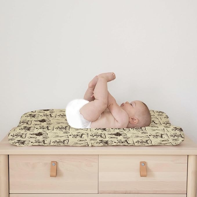 Vintage Western Cowboy Baby Changing Pad Covers for Boy Girl 32''x16'' Country Cowboy Hat Boots Guitar Fitted Diaper Change Table Pad Mats Wild West Soft Breathable Nursery Cradle & Bassinet Sheets