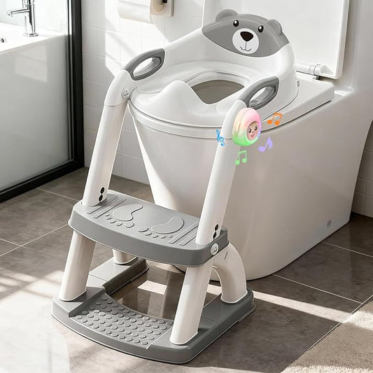 Potty Training Seat, SKYROKU Upgrade Toddler Toilet Seat for Kids Boys Girls, 2in1 Potty Training Toilet, New Sector-Shape Stabilized Base 8898Music-Grey