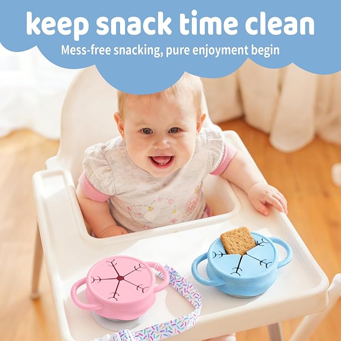 Qtencas 2 Pack Stainless Steel Snack Containers for Toddlers with Spill-Proof Silicone Lids and Handles, Food Grade Snack Cups for Toddlers Kid（Pink and Blue）