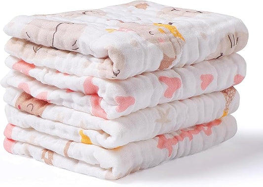 Baby Muslin Burp Cloths, 100% Cotton Burping Cloths Super Absorbent Soft, Bath Towel Burp Cloths for Baby Girl Boy, Great Gift for Newborn, 10 x 20 inch, 4 Pack, Unicorn & Star