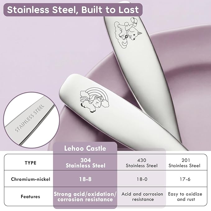 Lehoo Castle Toddler Utensils 6-Piece | Kids Stainless Steel Silverware Set, Toddler Spoons and Forks Knife Set, Children Safe Flatware for Self Feeding (Unicorn)