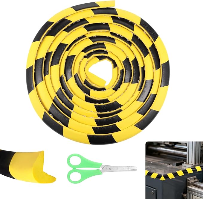 Self Adhesive Wall Corner Guard, 9.8 ft L-Shaped Edge Protector, Yellow Black NBR Foam Safety Bumper, Impact-Resistant Safety Warning Edge Guard for Factory, Garage, Warehouse