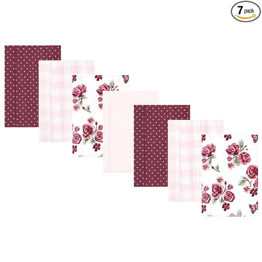 Hudson Baby Unisex Baby Flannel Burp Cloth 7pk, Sweet Roses, One Size