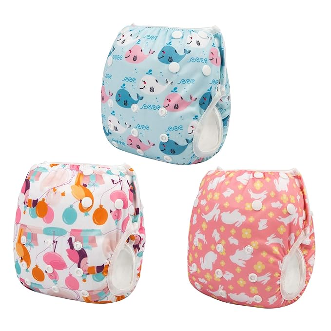 Babygoal Baby Girl and Boy Swim Diapers, Reusable Adjustable Washable One Size Fits 0-8M Baby Gifts and Swimming Lessons 3 Pack 3SD08