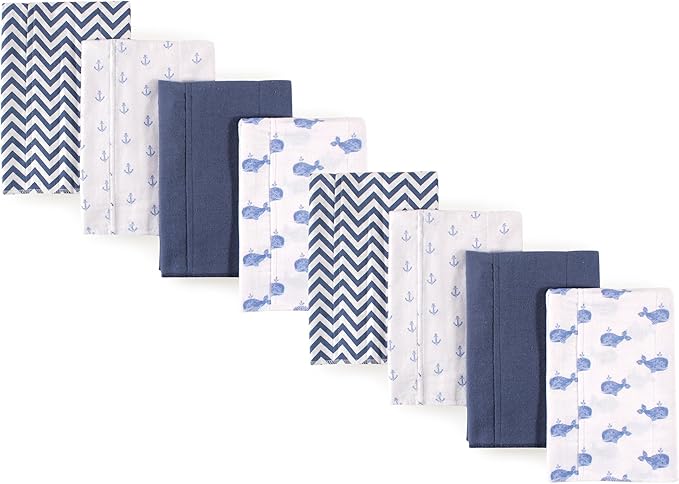 Hudson Baby Cotton Poly Flannel Burp Cloths Multipack, Whale 8-Pack, One Size