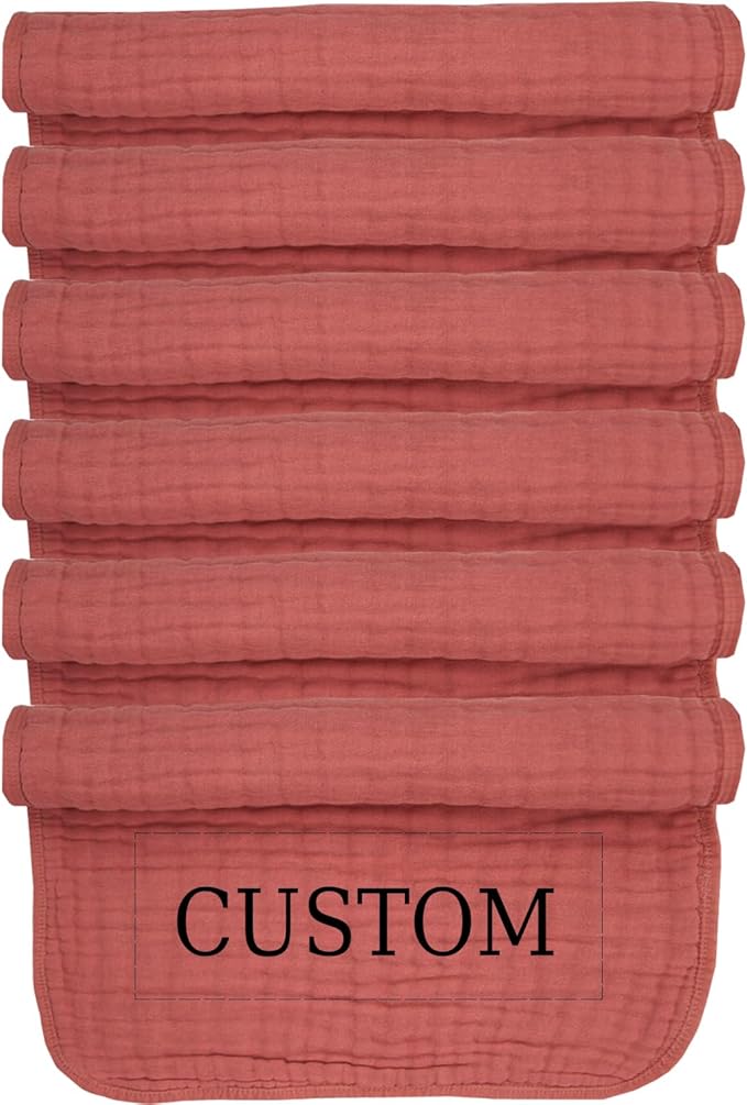 Personalized Muslin Burp Cloth with Embroidered Name For Baby Boy & Girl 6-Layer 100% Cotton Burping Cloths for Babies, Soft & Plush Newborn Spit Up Rags, Infant Towels for Milk Spit Up (Wine)