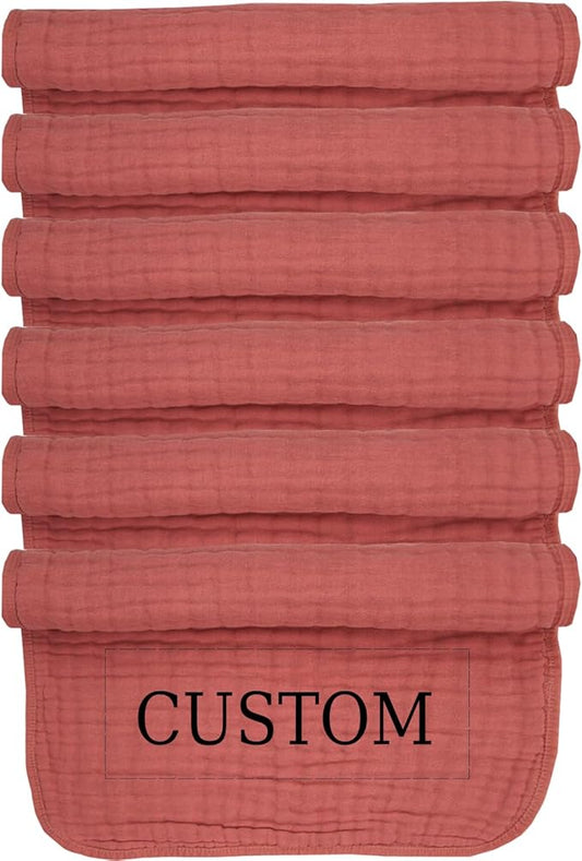 Personalized Muslin Burp Cloth with Embroidered Name For Baby Boy & Girl 6-Layer 100% Cotton Burping Cloths for Babies, Soft & Plush Newborn Spit Up Rags, Infant Towels for Milk Spit Up (Wine)