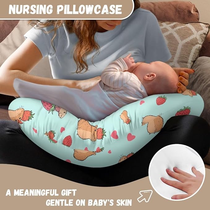 Jeiento Cute Strawberry Capybara Nursing Pillow Covers Soft Breastfeeding Pillowcase Newborn U-Shaped Breastfeeding Pillowcase Cushion Cover,Washable Pillow Slipcovers