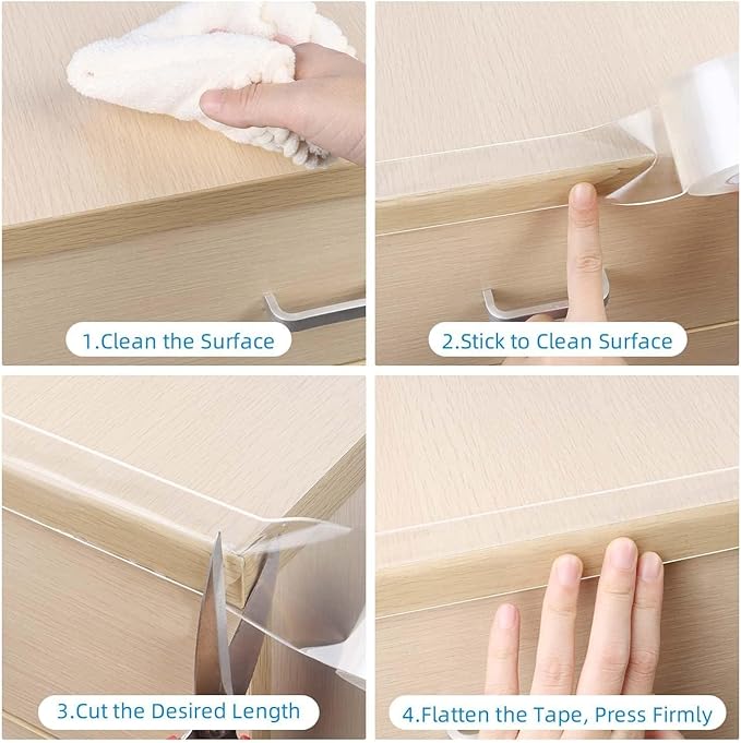 2Pack Clear Edge Protector Strip, 0.8in x 3.28FT(6.56FT Total), Sharp Edge Wrap Cover Tape, Self Adhesive Protective Bumper Guards for Cabinet Door Desk Glass Table Bed Furniture, Kitchen Countertop