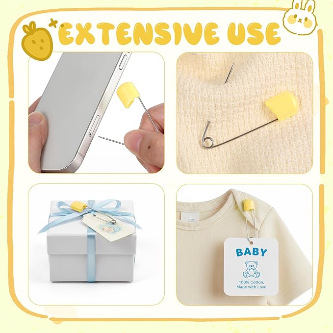 WILLBOND 50 Pcs Diaper Pins Safety 2.2 Inch Plastic Head Cloth Diaper Nappy Pins with Locking Closures Stainless Steel with Velvet Bag (Yellow)