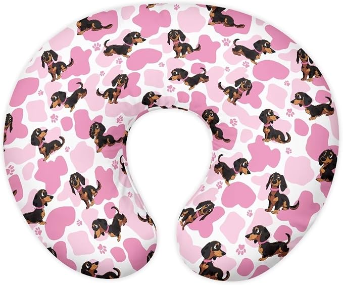 Pink Heart Dachshund Nursing Pillow Cover for U-Shaped Feeding Pillow Breastfeeding Pillow Slipcover Hidden Zipper Design Soft and Skin-Friendly