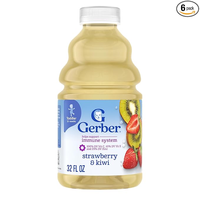 Gerber Toddler Juice, Strawberry & Kiwi, Water and Fruit Juice Blend, Toddler Drink, 6PK