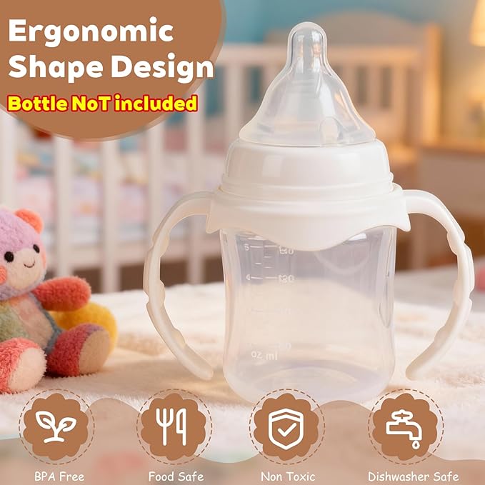 4Pack Baby Bottle Handles for Evenflo Wide Neck 5oz & 9oz Baby Bottle, Baby Bottle Handles Wide Neck, Baby Bottle Holder - White