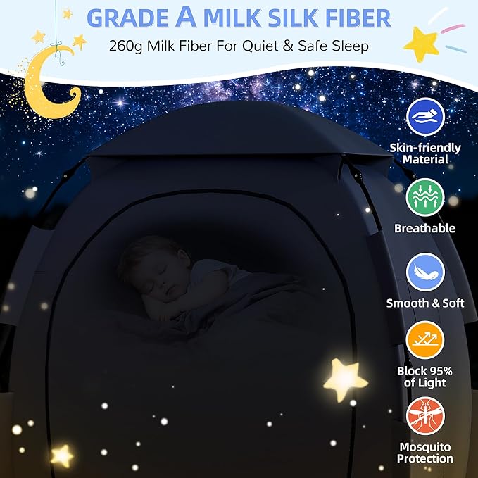 Blackout Tent for Pack and Play, Portable Baby Sleep Pod with 1-Click Set Up, Block 95% Light Breathable Baby Travel Crib Canopy Tent for Babies and Toddlers