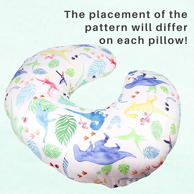 Dinosaur Nursing Pillow Cover, Breastfeeding Pillow Slipcover for Baby Boys & Girls, Nursing Pillow Case for Newborn, Soft Fabric Fits Snug On Infant, Washable & Breathable, Watercolor Dinosaur