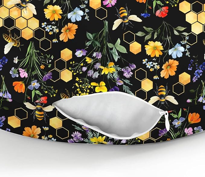 Boho Wildflower Bees Honeycomb Baby Nursing Pillow Covers for Boy Girl Watercolor Honeybee Floral Nursing Slipcovers for Breastfeeding Pillows Summer Soft Stretchy Removable Cover for Newborn Infant