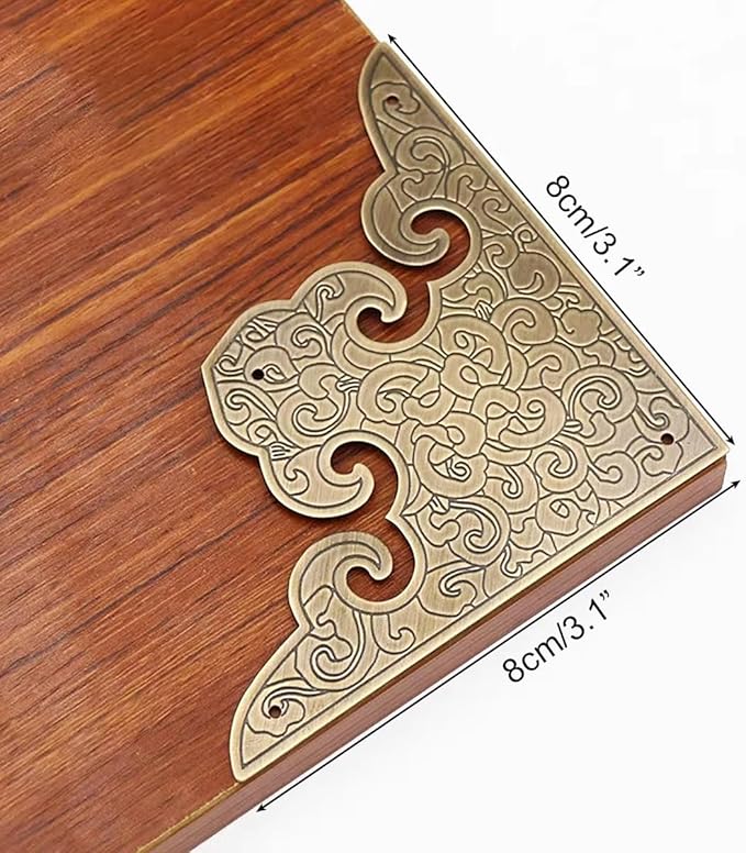 4Pcs Antique Solid Brass Corner Guards L-Shaped Angle Edge Vintage Protectors for Table Chair Cabinet (Antique Bronze)