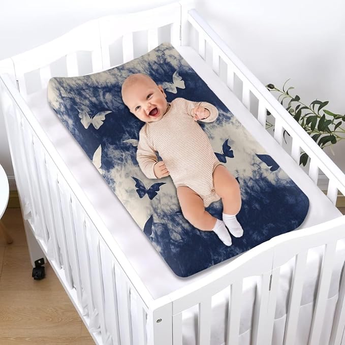 Tie Dye Butterfly Baby Diaper Changing Table Sheets Jersey Knit Breathable Changing Table Pad Cover for Infants Toddles 16 * 32 Inches