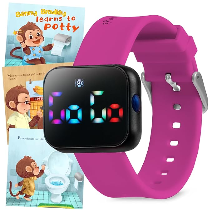 Potty Training Watch for Kids V2 – A Water Resistant Toilet Reminder Device for Boys & Girls to Train Your Toddler with Fun/Musical & Vibration Interval Reminder with Potty Training eBook (Magenta)